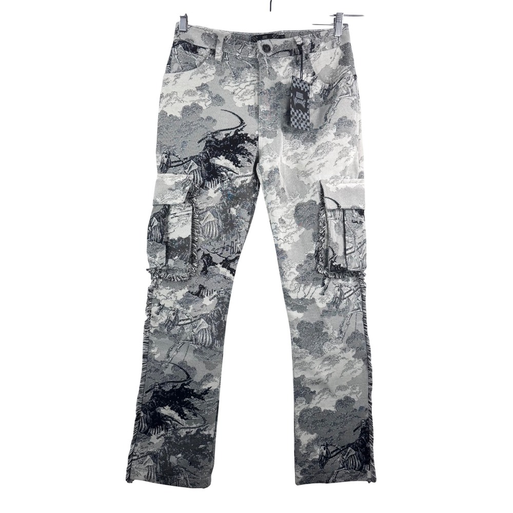 Rebel‎ Vengeance skull Skeleton floral cargo Tapestry Pants sz 30 gothic punk